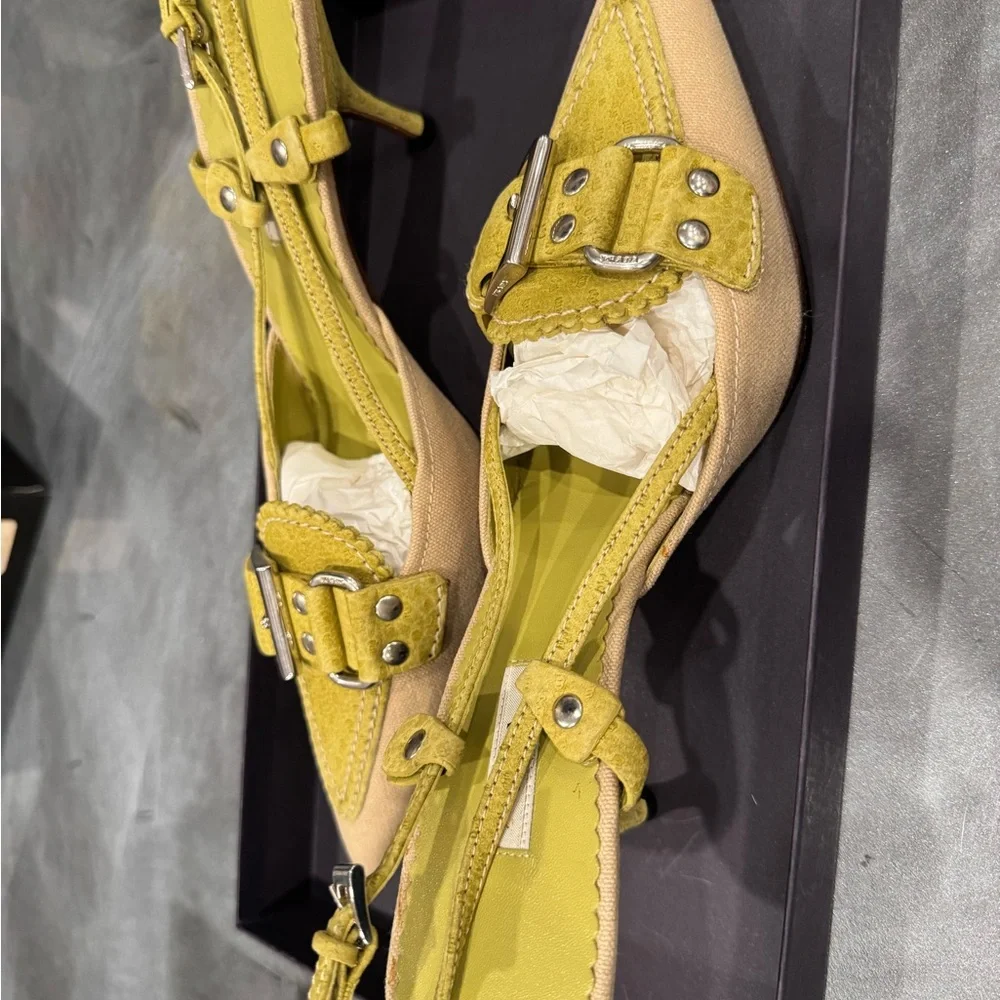 Prada Yellow Suede Kitten Heel Slingbacks - Picture 3 of 6